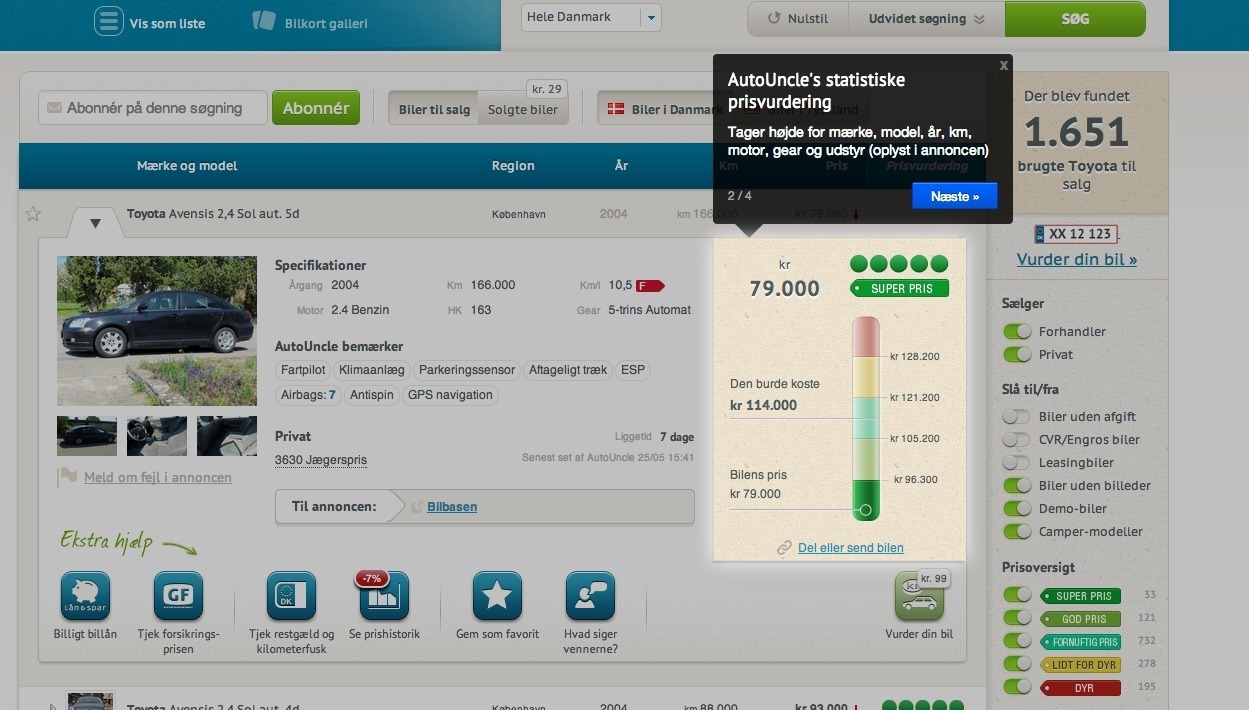 Screenshot of autouncle.dk