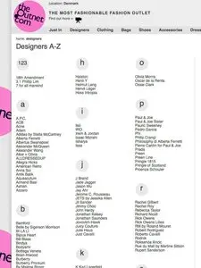 Alphabetic listing example from theoutnet.com