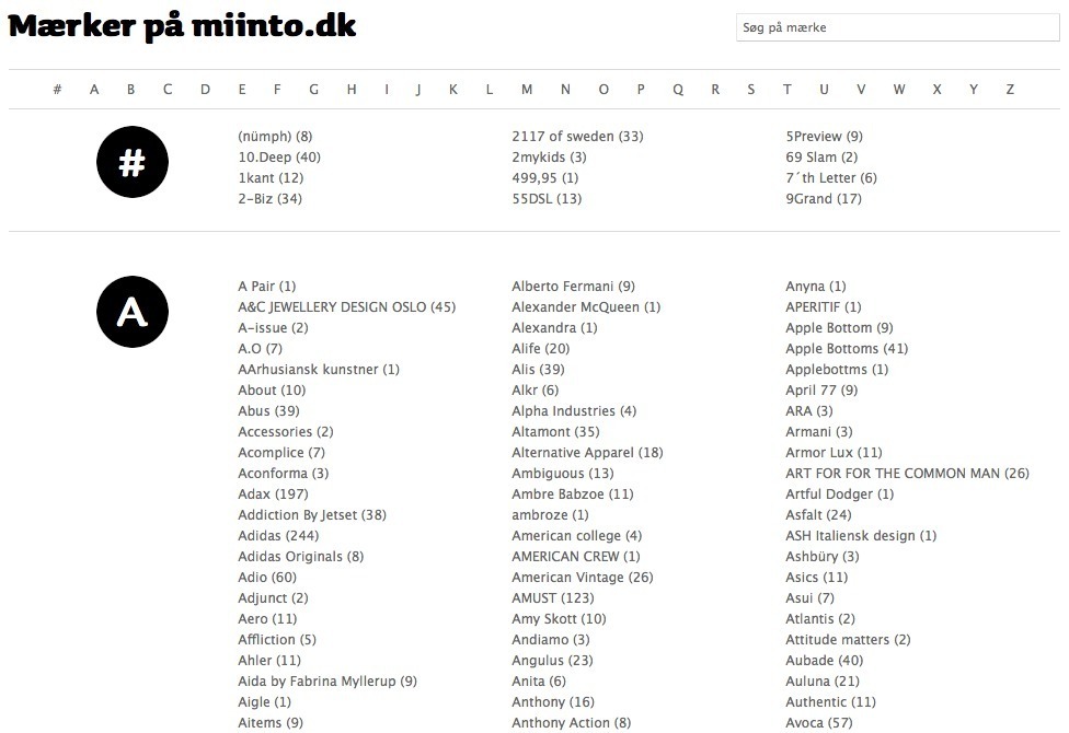 Screenshot of miinto.dk