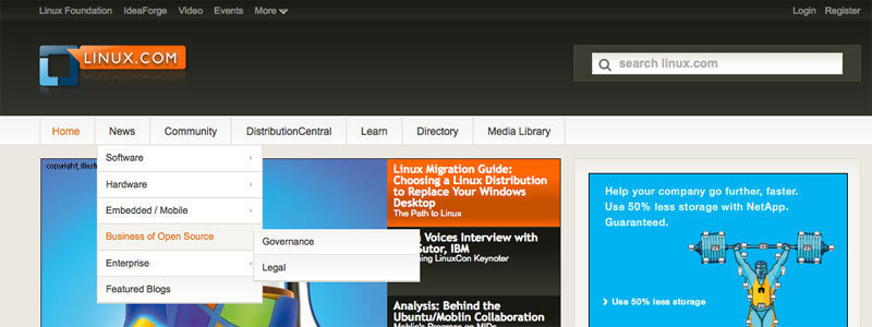 Screenshot of linux.com