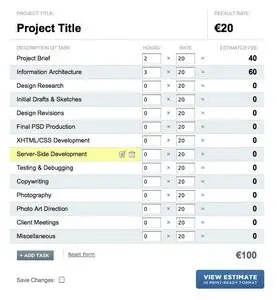 Forms example from estimator.astuteo.com