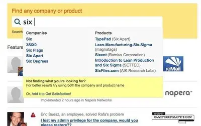Search example from getsatisfaction.com