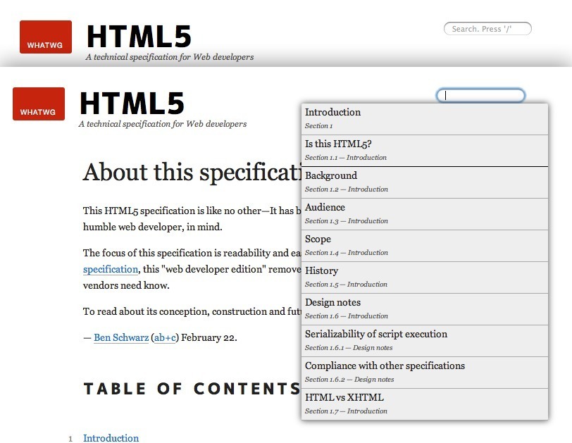 Screenshot of developers.whatwg.org