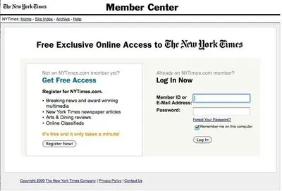 Login forms example from nytimes.com