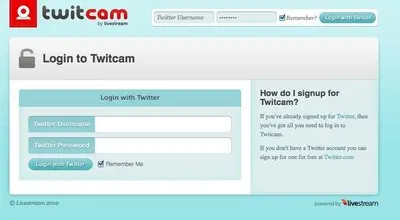 Login forms example from twitcam.com