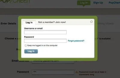 Login forms example from popscreen.com