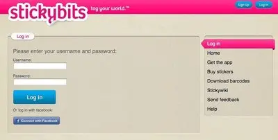 Login forms example from stickybits.com