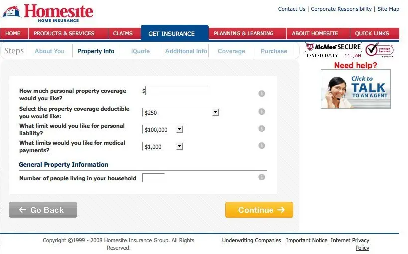 Wizard example from homesite.com