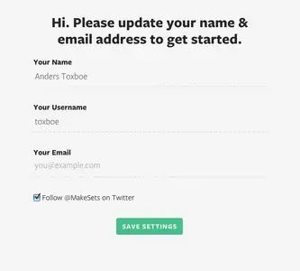 Account Registration example from makesets.com