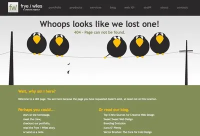 Error pages example from fryewiles.com
