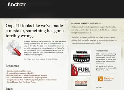 Error pages example from wefunction.com