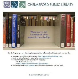 Error pages example from chelmsfordlibrary.org