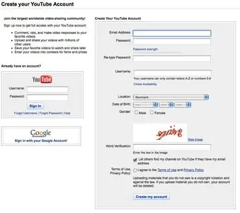 Account Registration example from youtube.com