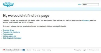 Error pages example from skype.com