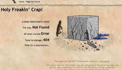 Error pages example from d20srd.org