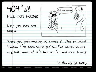 Error pages example from homestarrunner.com