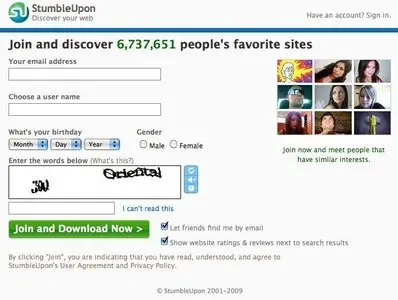 Account Registration example from stumbleupon.com