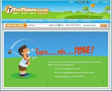 Error pages example from teetimes.co.uk