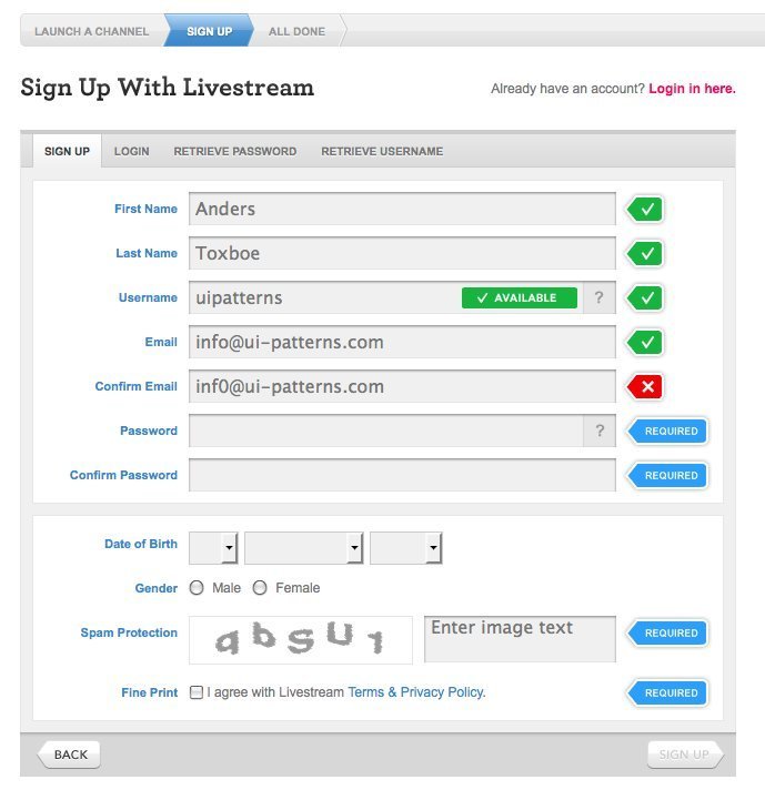 Inline form validation will help your users get your forms correct the first time around.