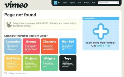 Error pages example from vimeo.com
