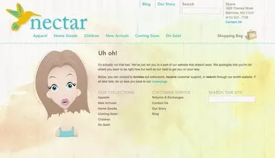 Error pages example from nectarboutique.com
