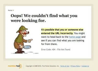 Error pages example from memberhub.com