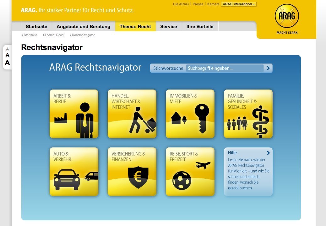 Screenshot of arag.de