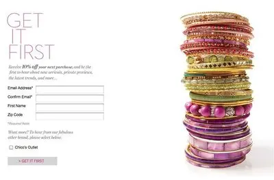 Newsletter sign up example from chicos.com
