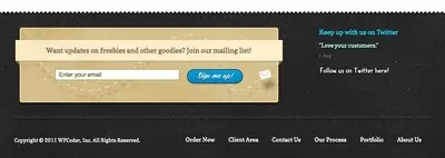 Newsletter sign up example from wpcoder.com