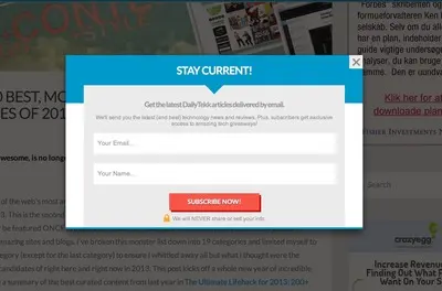 Newsletter sign up example from dailytekk.com