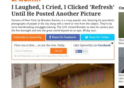 Newsletter sign up example from upworthy.com