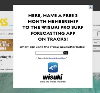 Newsletter sign up example from tracksmag.com