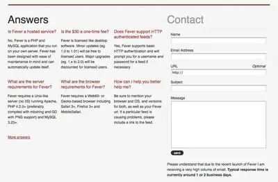 Contact form example from feedafever.com