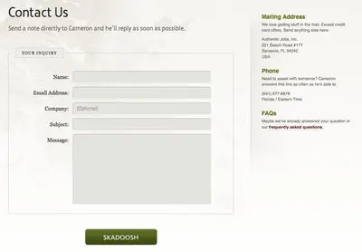 Contact form example from authenticjobs.com