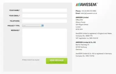 Contact form example from awesem.co.uk