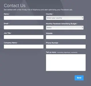 Contact form example from adphorus.com