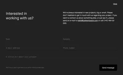Contact form example from bakkenbaeck.com