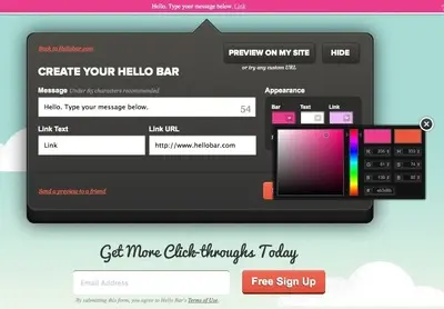 Forms example from hellobar.com