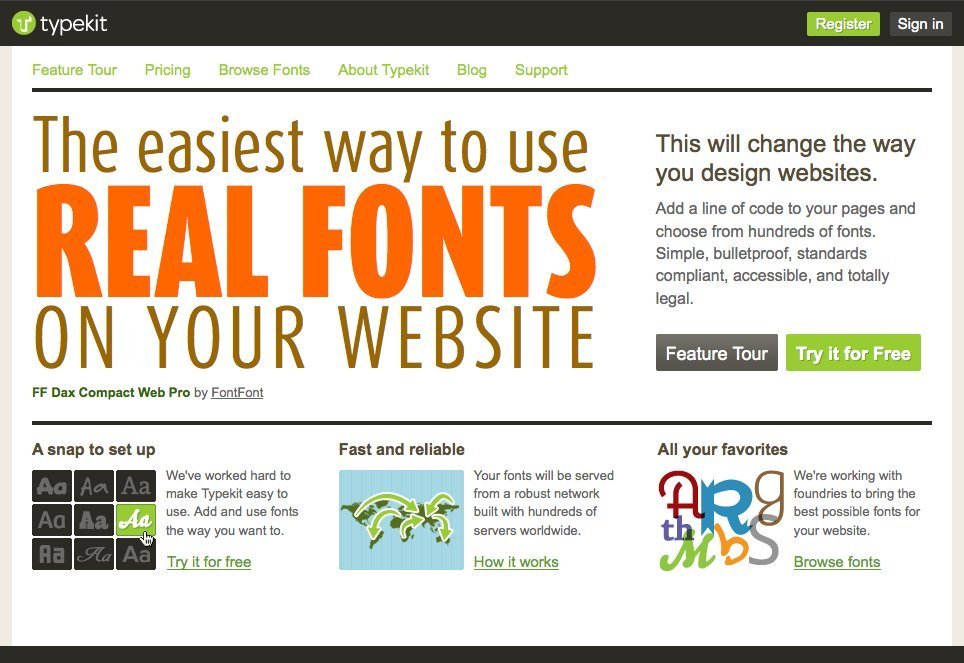 Screenshot of typekit.com