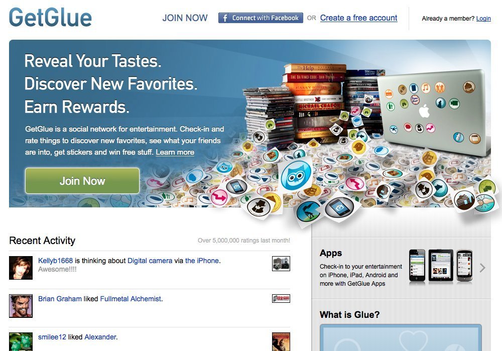 Screenshot of getglue.com