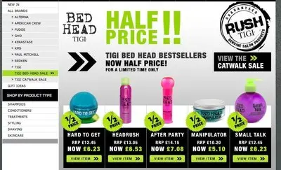 Product lists example from shoprush.co.uk
