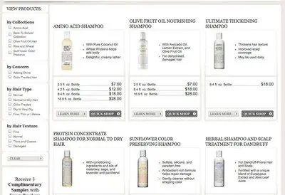 Product lists example from kiehls.com