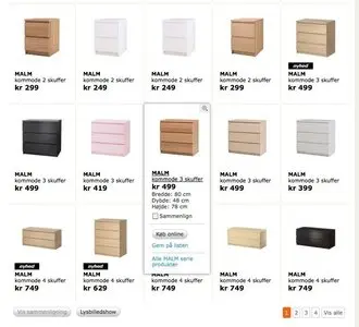 Product lists example from ikea.com