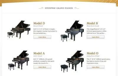 Product lists example from steinway.com