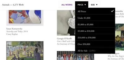 Filter Search example from artsy.net