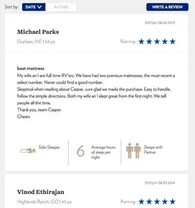 Review example from caspersleep.com