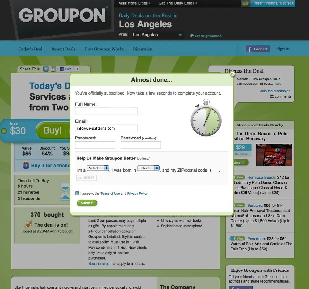 Curiosity example from groupon.com