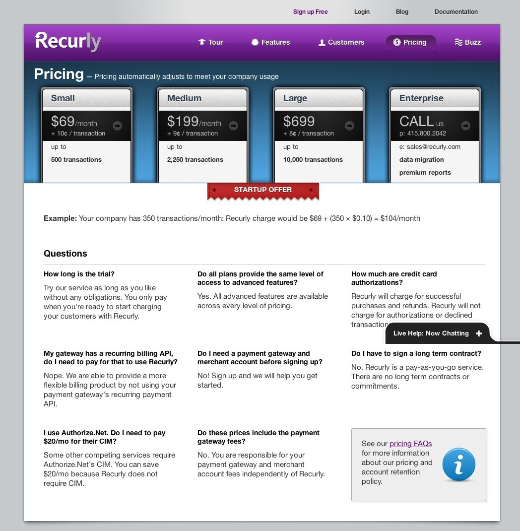Screenshot of recurly.com