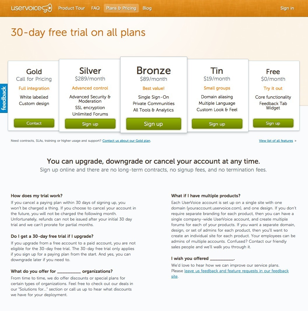 Screenshot of uservoice.com