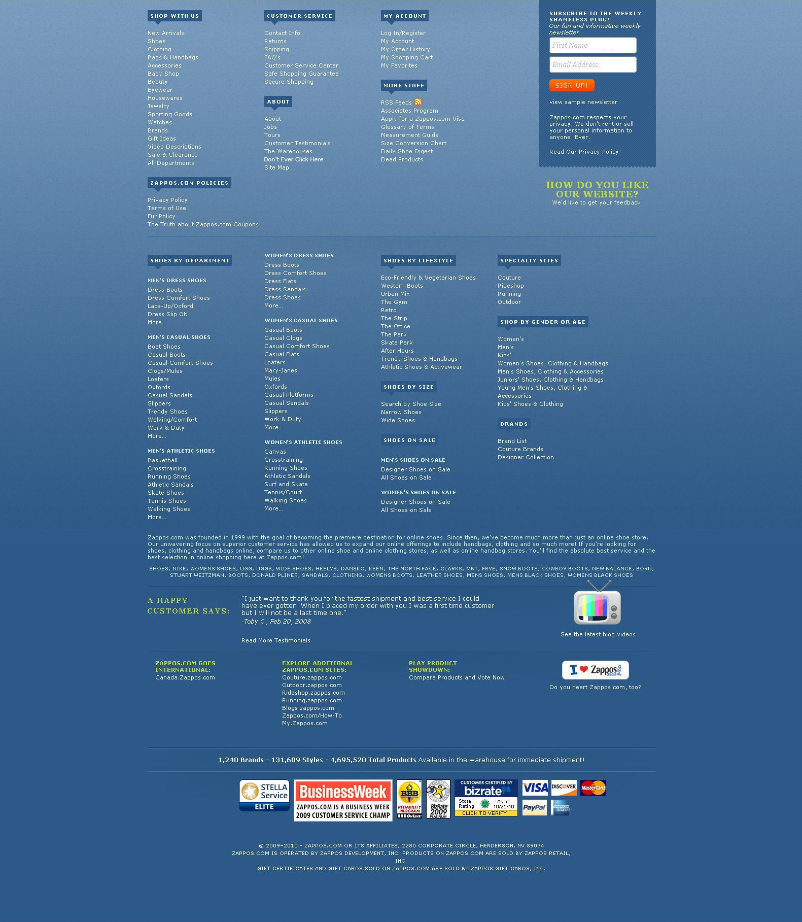 Screenshot of zappos.com